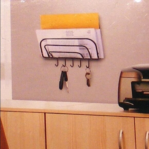 Order Home Wall Organizer Key Rack 5 Hooks and Mail Organizer Metal Black - Picture 5 of 9